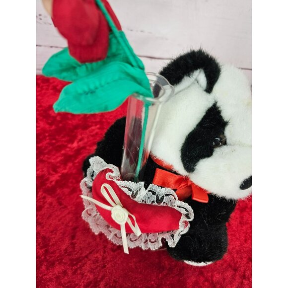 Little Panda With Red Valentine's Day Plush With Attached Vase And Flower - Picture 10 of 10